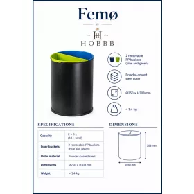 HOBBB Femø guest room recycling waste bin, 10 l
