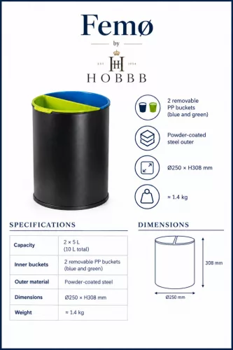 HOBBB Femø guest room recycling waste bin, 10 l