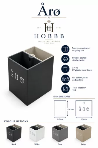 HOBBB Årø recycling guest room waste bin, 16 l