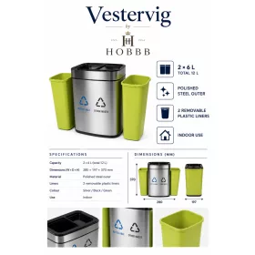 HOBBB Vestervig recycling guest room waste bin, 12 l