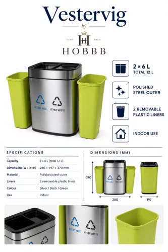 HOBBB Vestervig recycling guest room waste bin, 12 l
