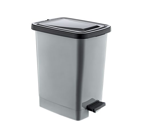 Slim Plastic pedal bin, silver/grey, with inner bucket 15L