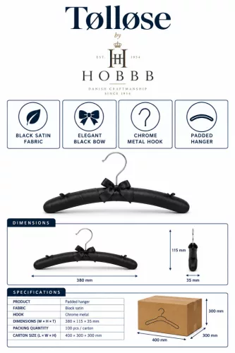 HOBBB Tølløse satin hanger, black