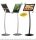 A4 black info stand, curved, with a frame that can be adjusted to vertical and horizontal positions with one movement