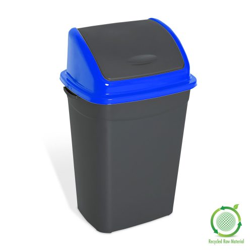 Planet Dustbin with flip-top lid, plastic, anthracite/blue, 50 L