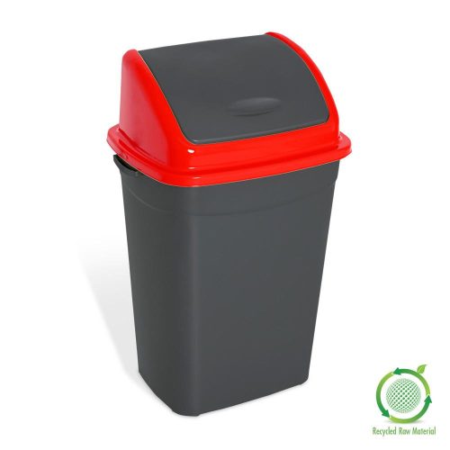 Planet Dustbin with flip lid, plastic, anthracite/red, 50 L