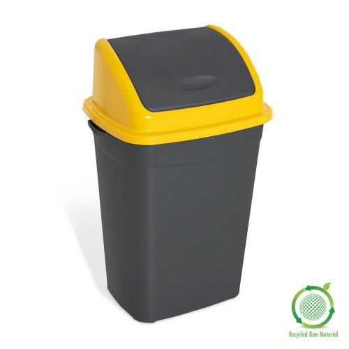 Planet Dustbin with flip lid, plastic, anthracite/yellow, 50 L