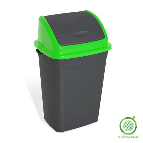 Planet Dustbin with flip lid, plastic, anthracite/green, 50 L