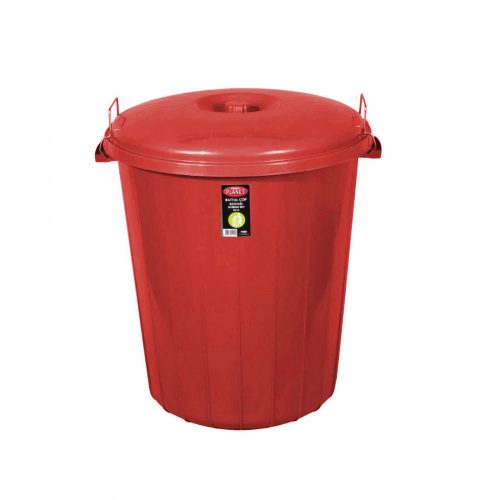 Planet Round trash can, with lid, lockable, plastic, eco red, 70 L