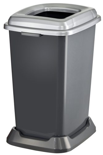 Planet Selective waste collection container, plastic, open lid, metal color, 50L