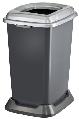 Planet Selective waste collection container, plastic, open lid, metal color, 50L