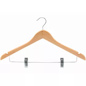 Wooden coat hanger with trouser clips