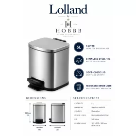 HOBBB Lolland bathroom waste bin, 5.0 l