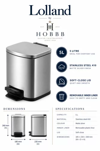 HOBBB Lolland bathroom waste bin, 5.0 l