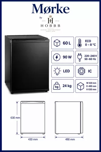 HOBBB Mørke minibar fridge, 60 l
